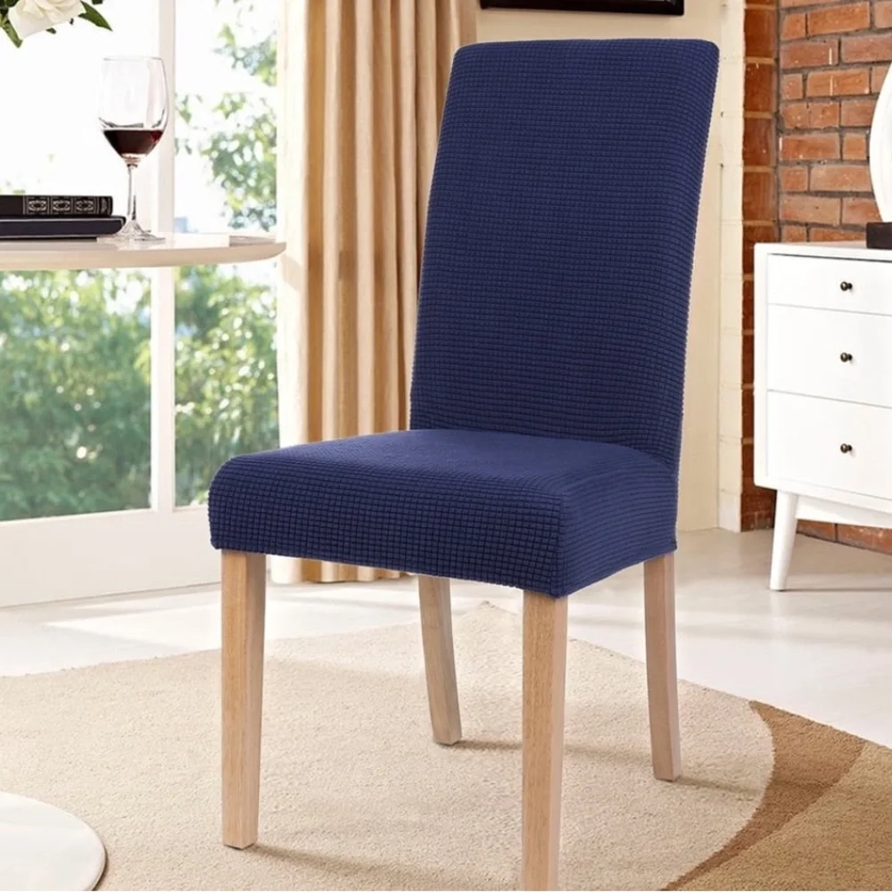 Set of 3 Navy Stretch Dining Chair Covers - Smiry